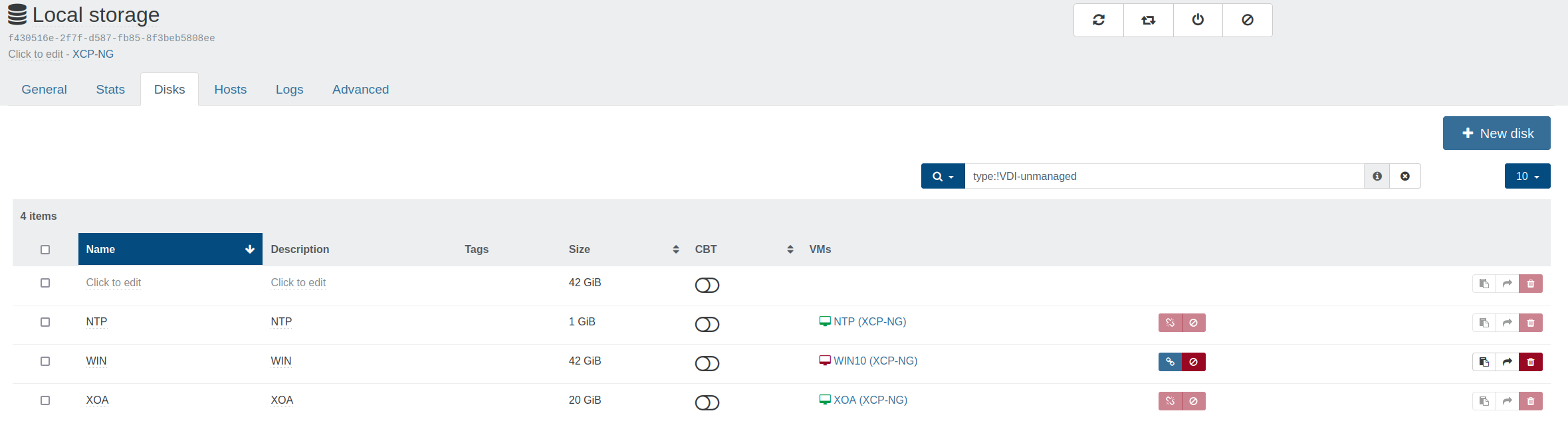 Liste des disques détectés